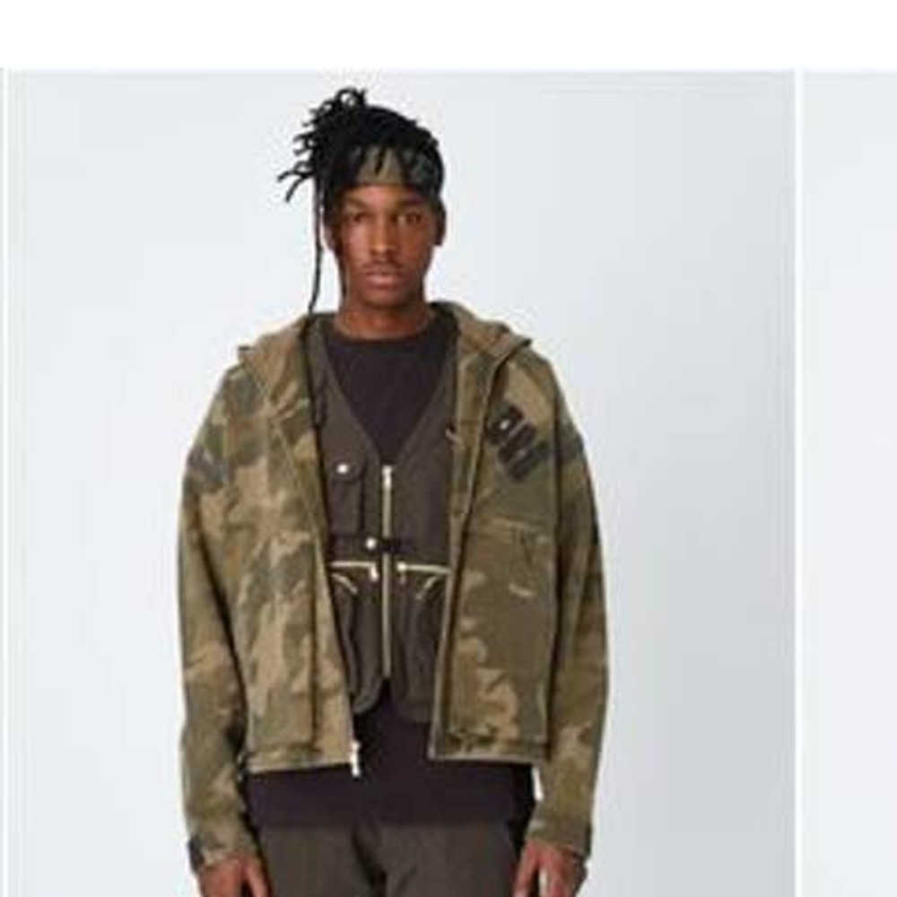 Kith Olive Camo Full Zip Hoodie Sz M – Lightweight Streetwear Jacket